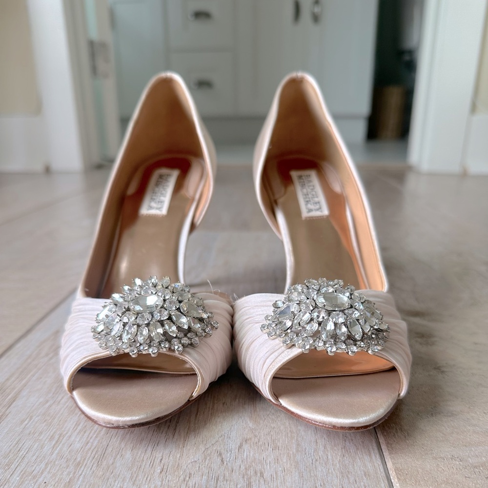 Blush colored 3inch peep toe Badgley Mischka heels
